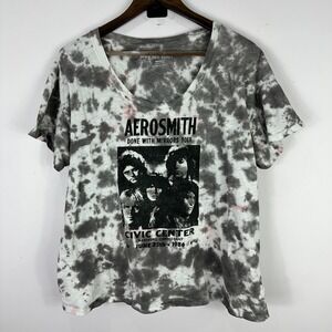 Knit Riot Aerosmith Tour Tee M Gray Tie Dye Band Shirt 1986 Civic Center Graphic